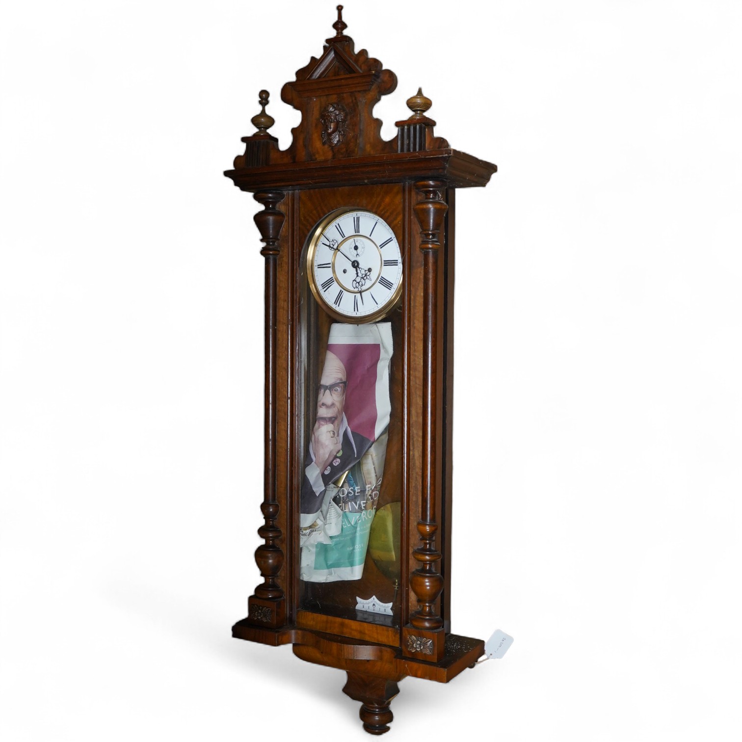A mahogany Vienna regulator wall clock, 127cm high